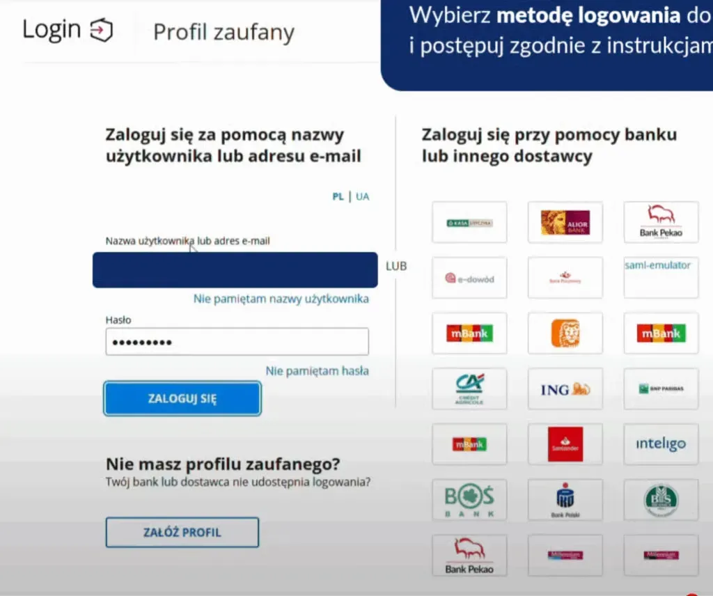 Přihlašovací obrazovka důvěryhodného profilu